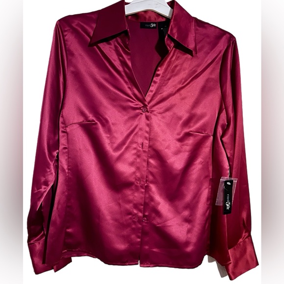East 5th Tops - East 5th Satin Deep Burgundy Red Blouse